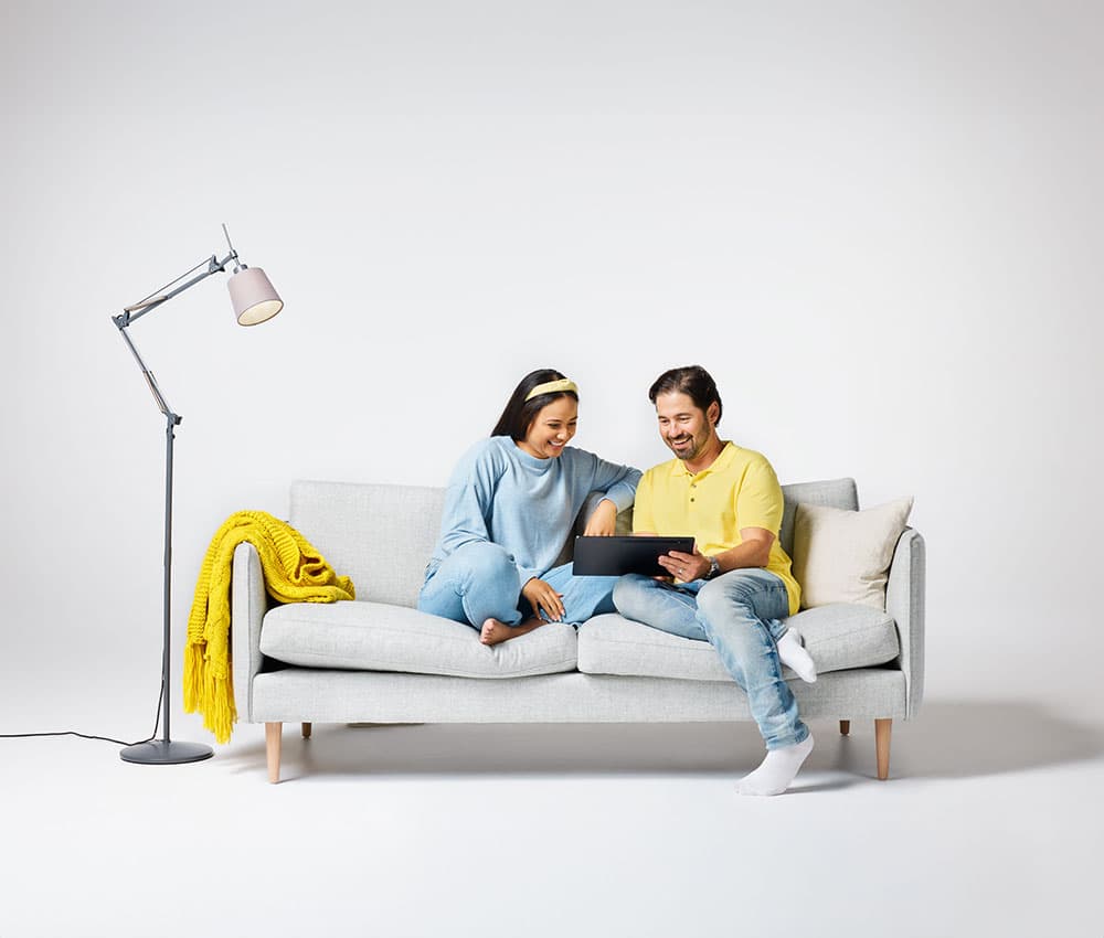 Couple on couch text image