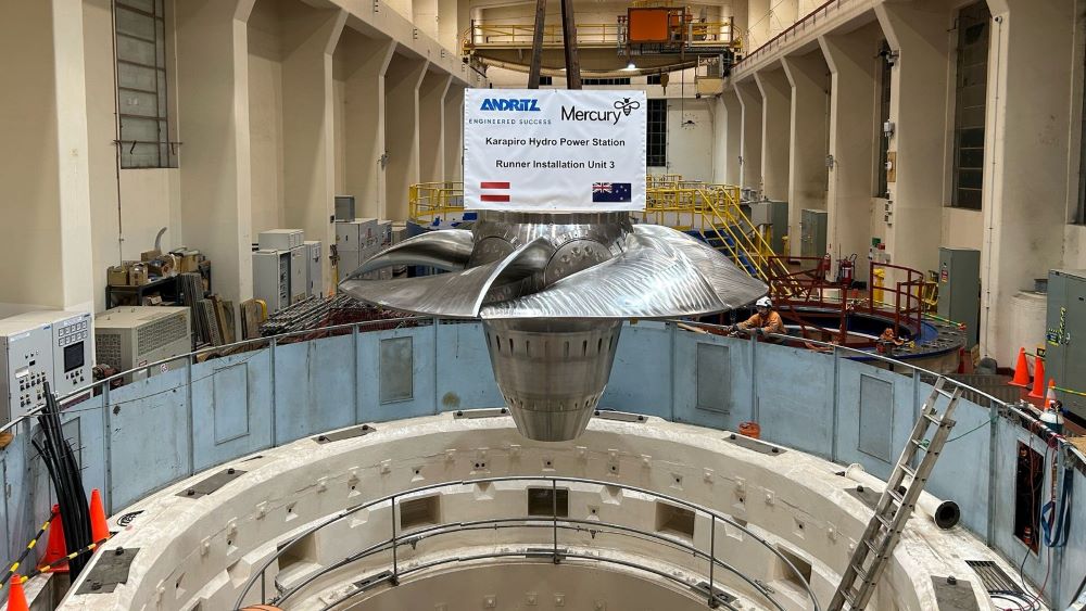 Turbine being placed in 3rd unit at Karapiro - photo by Andritz
