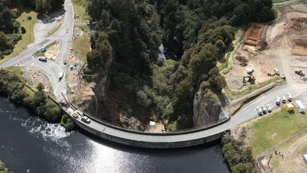 Aerial photo of Arapuni Dam - with works commencing