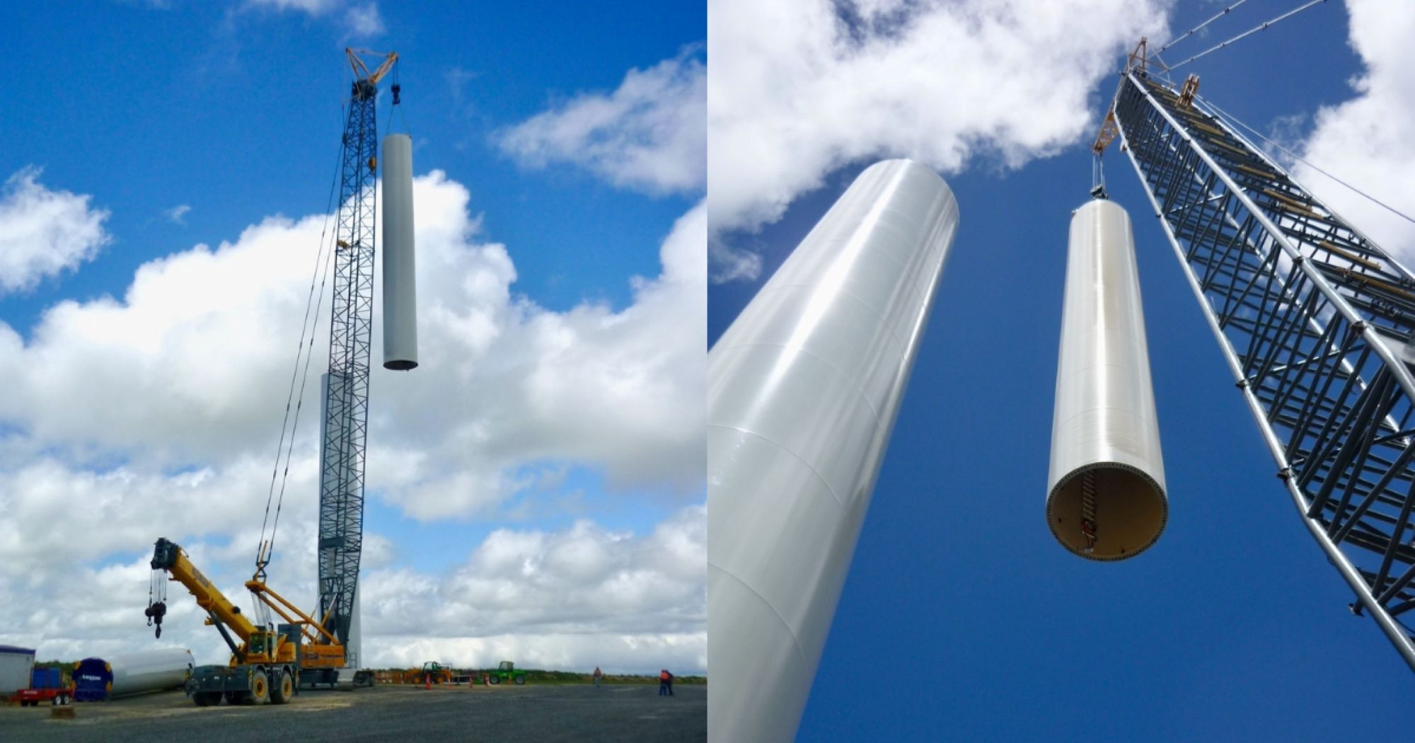 Assembly of the towers at the wind farm in 2011.