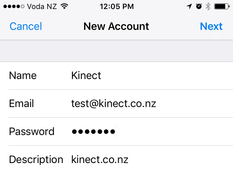 Setting up your Kinect email on iPhone
